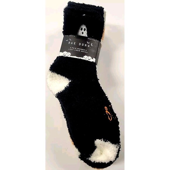 Rae Dunn Socks 4 Pair Fuzzy Cozy Warm Halloween Winter Comfy Fall Women Sz 9-11 - Picture 2 of 4